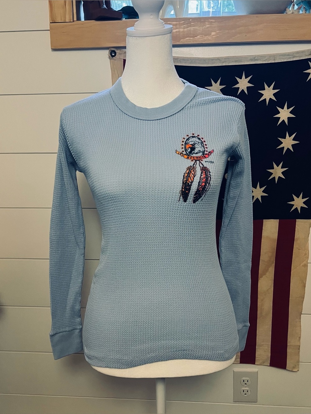 Vintage Sturgis Rally 1995 Women’s Medium Biker Graphic Thermal Top Blue
